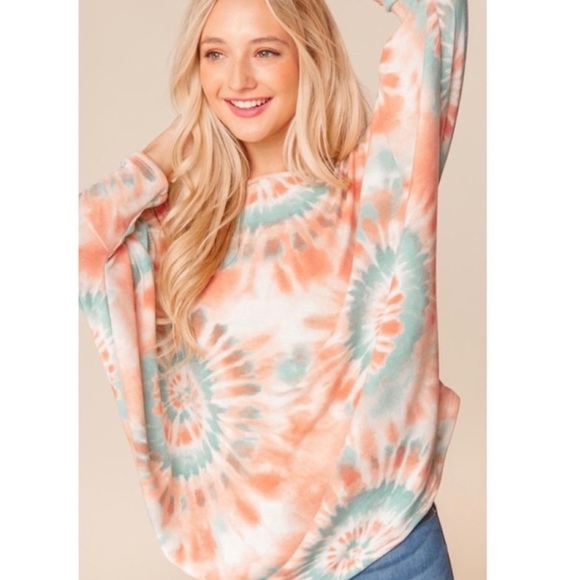 New! Soft Tie Dye Loose Fit Dolman 3/4 Sleeve Slouch Knit Top - Size S - Picture 11 of 14
